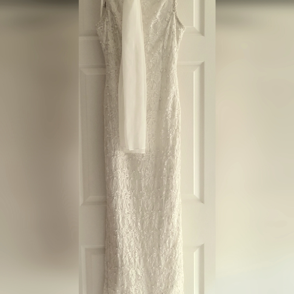 Vintage Scala Off White Beaded Formal Gown Wedding Dress Size Medium M